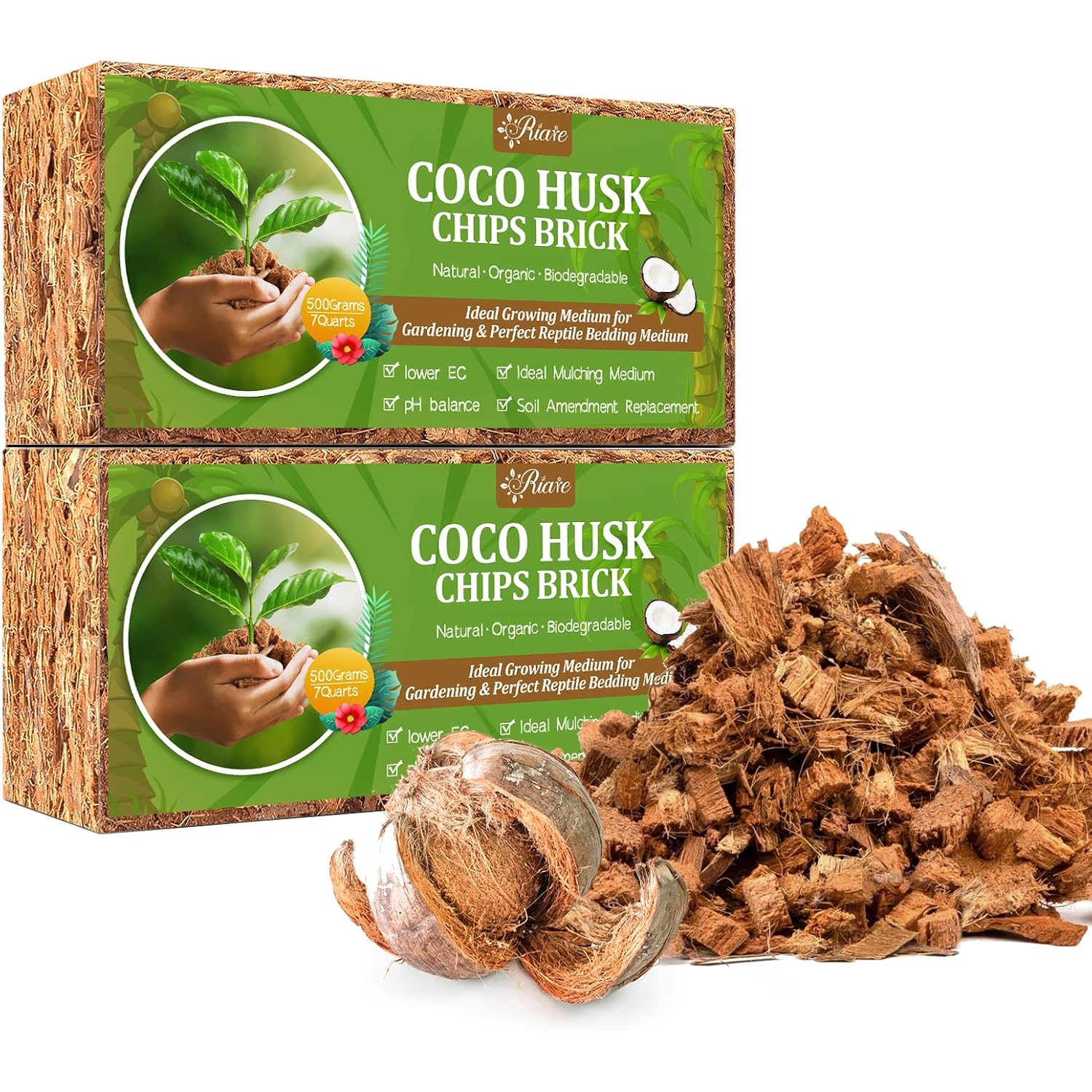2 Pack Coco Chips Substrate For Plants- 2.2Lb 100% Organic Coconut Husk Brick With Low Ec And Ph Balanced, High Expansion Coconut Substrate Coco Husk Mulch For Garden Flowers, Herbs, Planting