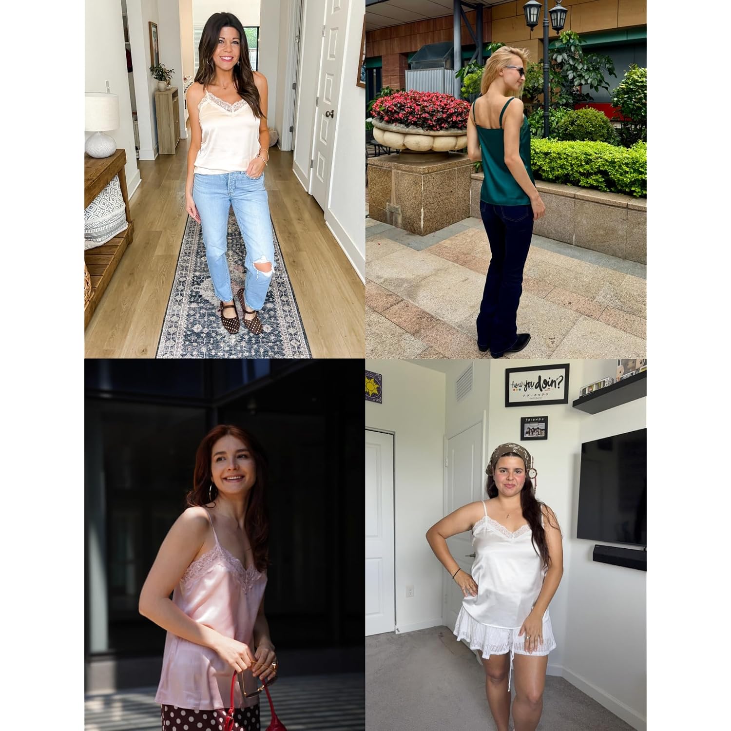 Rapbin Silk Camisole Tops for Women Lace Satin Tank Top V Neck Adjustable Spaghetti Strap Sleeveless Summer Blouse 2026