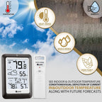 Indoor Outdoor Thermometer Wireless Weather Station, Temperature Humidity Monitor Battery Powered Inside Outside Thermometers With 330Ft Range Remote Sensor And Backlight Display（Metal Black）