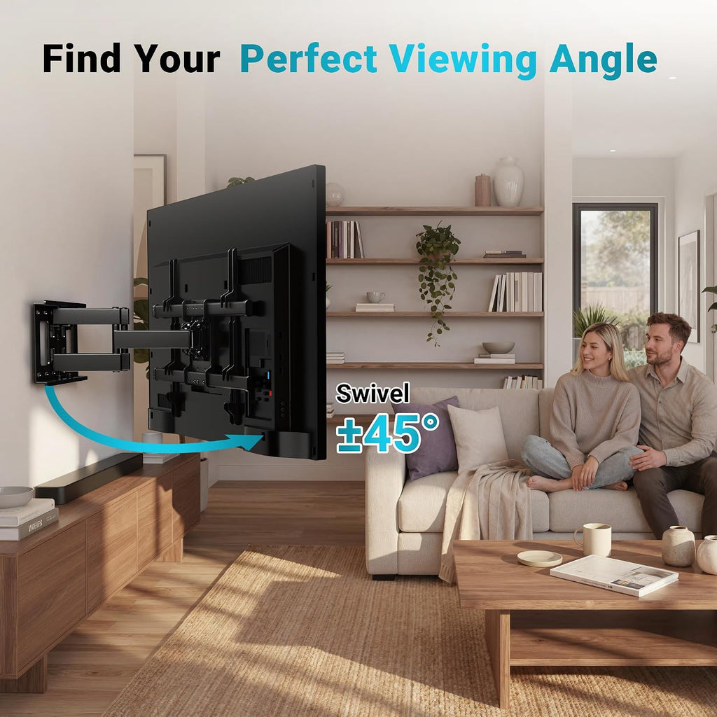 Bontec Full Motion Tv Wall Mount For 37-85 Inch Tvs, Hold Up To 132Lbs, Heavy Duty Swivel Tilt Tv Mount, Articulating Dual Arm Wall Mount Tv Bracket, Max Vesa 600X400Mm, Fits 16" Wood Studs