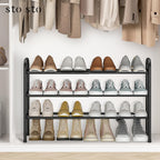 Expandable Shoe Rack, 3-Tier Metal Small Shoe Rack For Closet, Up To 16 Pairs Adjustable Shoes Racks Storage For Front Door Entrance, Free Standing Shoes Rack Organizer For Entryway, Black