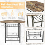 Jummico 3-Piece Wooden Round Table & Chair Set, Space Saving Kitchen Breakfast Nook Wood Grain Tabletop With Metal Frame And Built-In Wine Rack For Kitchen, Dining Room (Walnut/Black)