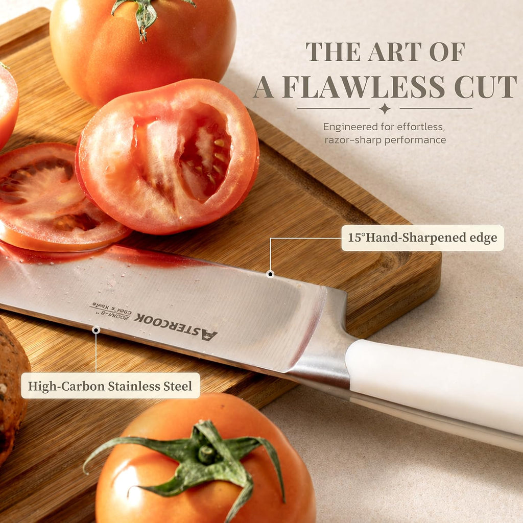 Astercook 6-Piece Kitchen Knife Set With Soda Can-Inspired Block, Full Tang High Carbon Stainless Steel Knives, Retro Cream Design, Dishwasher Safe Knife Sets & Abs Handles - Perfect Kitchen Gifts