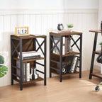 Small Bookshelf, 3 Tier Industrial Shelf With Metal Frame And Backboard, Low Rustic Brown Book Shelf, Small Bookcase For Small Spaces,Bookshelf For Living Room, Bedroom & Home Office