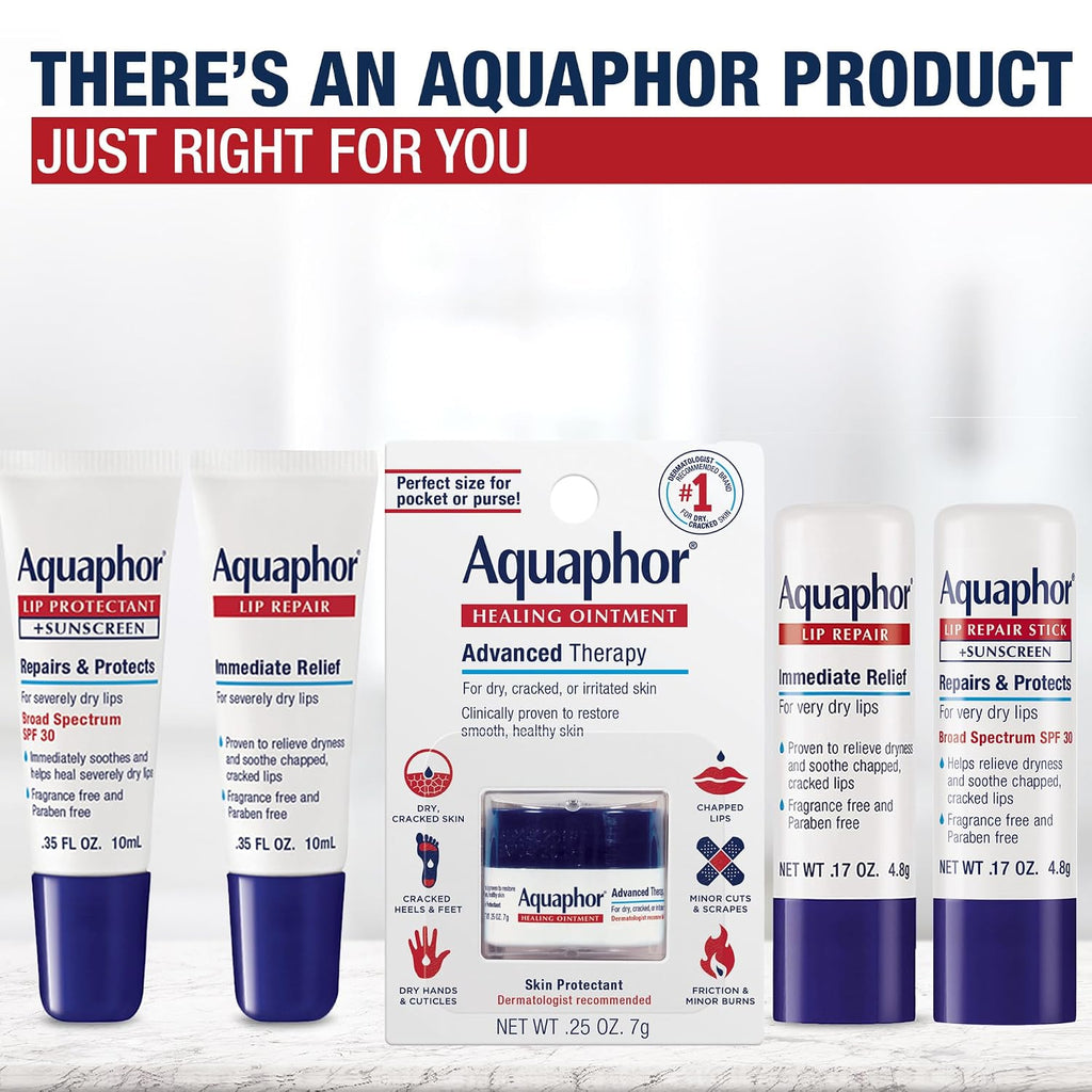 Aquaphor Lip Repair Ointment, Moisturizing Lip Balm Pack, Relieves Dryness, 0.35 Tube, Pack Of 2