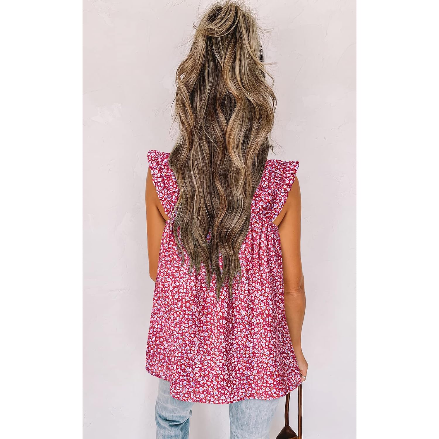 Prettygarden Boho Floral Tank Tops For Women, Shirred Straps Pleated Summer Casual Sleeveless Shirts Tops Beach Blouses