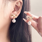 Bow Earrings for Women Trendy Stuff Cute Bow Pearl Drop Dangle Earrings Bowknot Stud Prom Wedding Party Daily Jewelry Accessory Gifts Pink Dress for Women