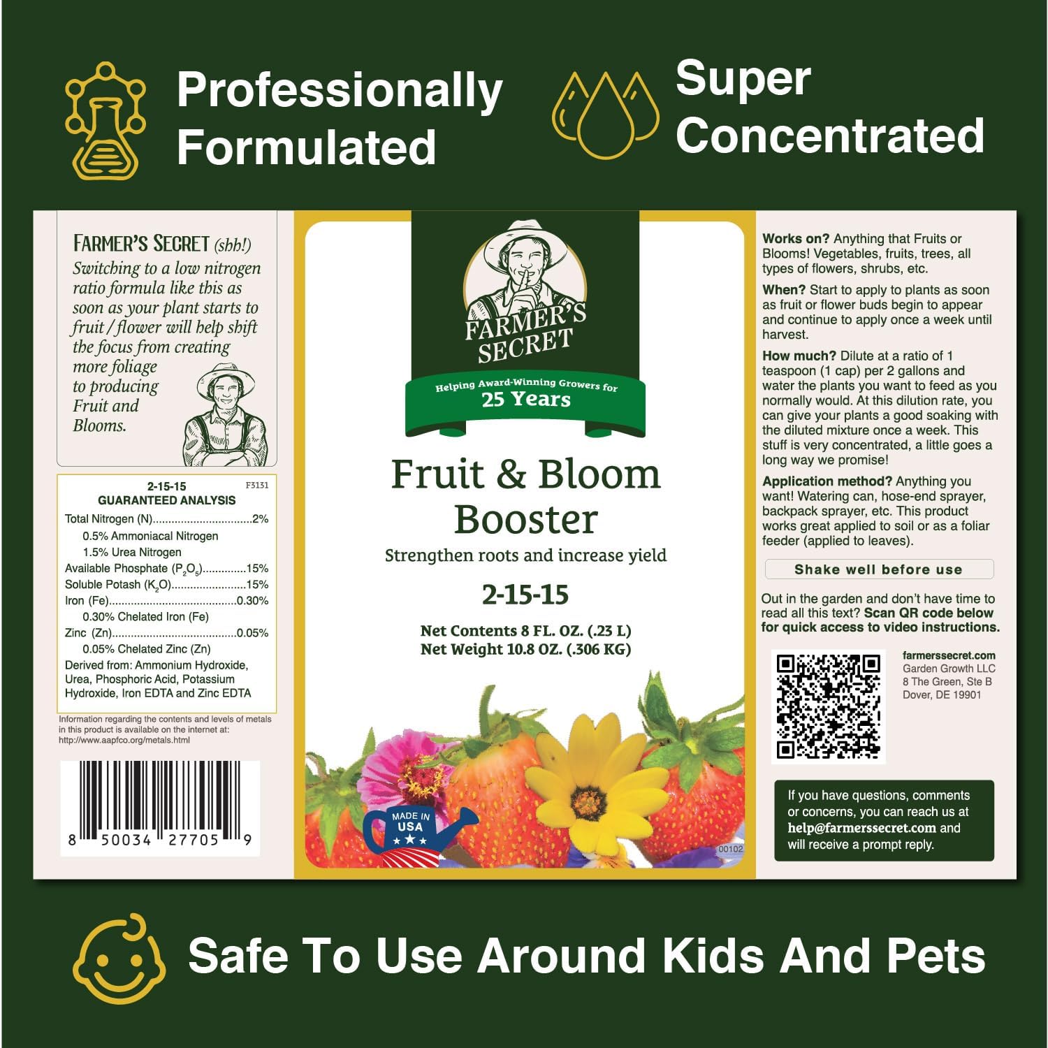 Farmer’S Secret Fruit & Bloom Booster Fertilizer - Super Concentrated - Boosts Flowering And Yield On All Varieties Of Fruits, Vegetables And Flowers (16Oz)