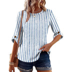 Womens 3/4 Sleeve Crew Neck Tops Business Casual Basic Blouses Trendy Flowy Tees