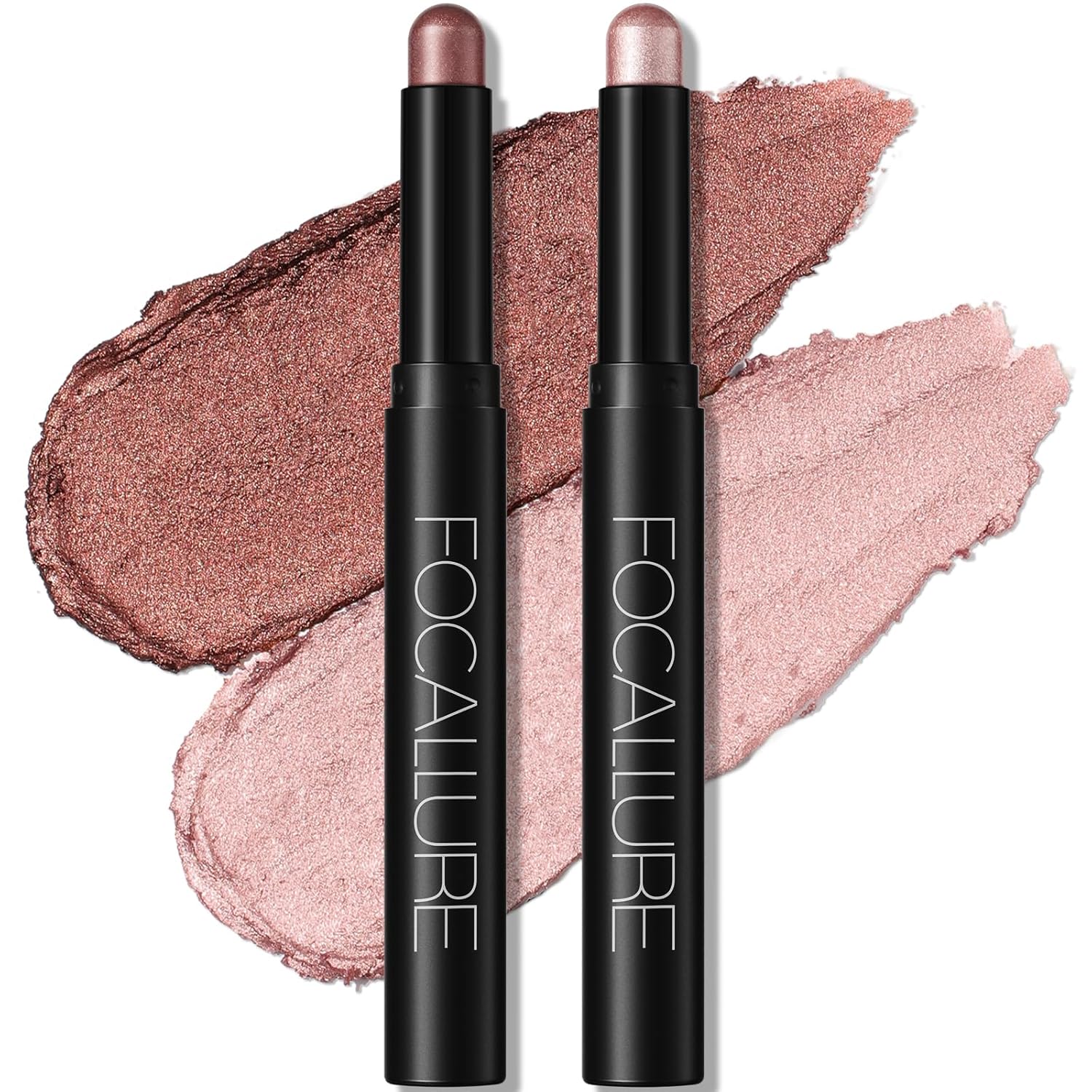 FOCALLURE 2 Pcs Cream Eyeshadow Stick,Brightener Eyeshadow Pencil Crayon,Highlighter Eye Shadow Stick Sets with Crease-proof Formula,Long Lasting Waterproof Eye Shadow Make Up,Silky Peach
