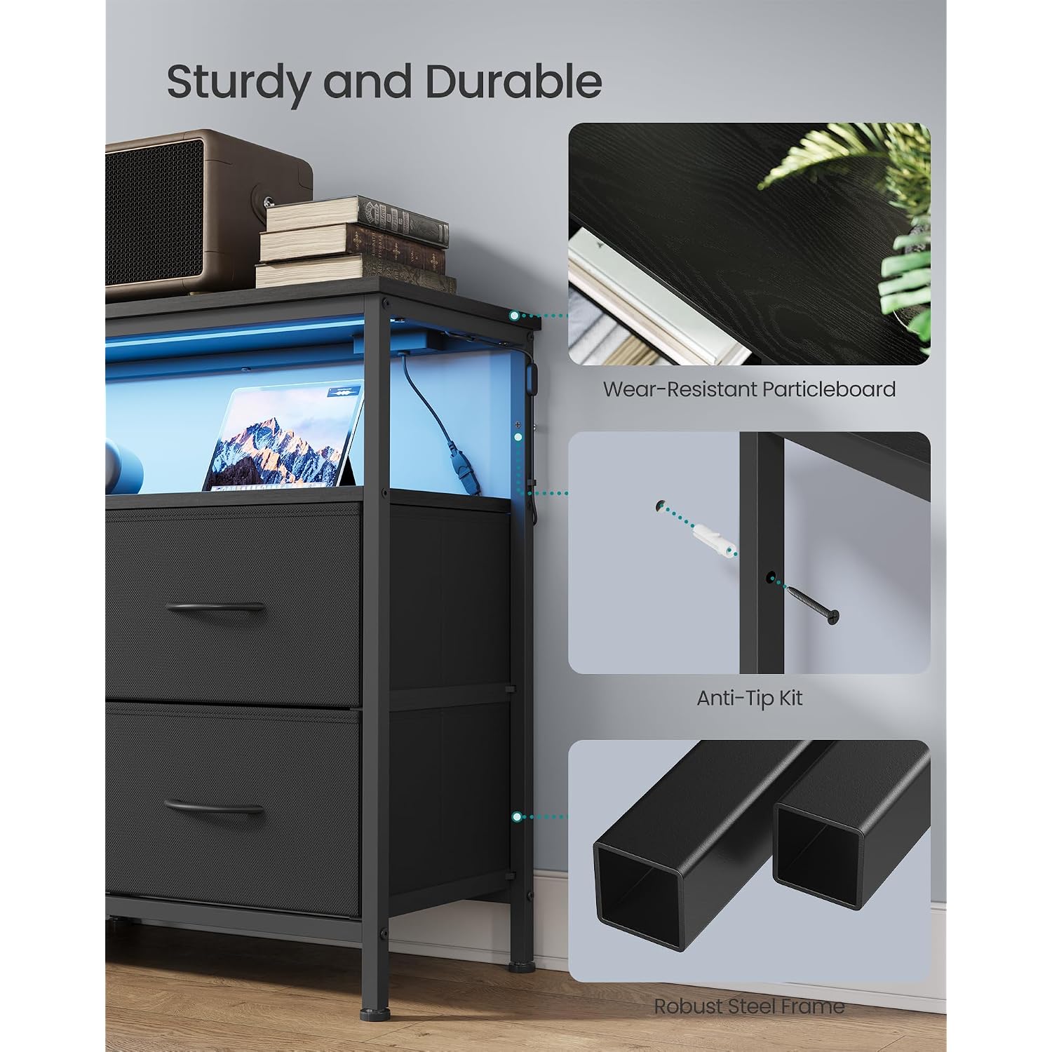 Songmics Bellah Collection - Dresser For Bedroom, Chest Of Drawers, Tv Stand For Tvs Up To 55 Inches, Living Room, Closet, 6 Drawers And 1 Shelf, Modern, Ink Black Ulgs833Bh02S