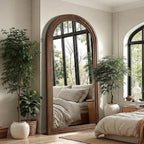 Arched Full Length Floor Mirror With Stand, 75X35 Rustic Farmhouse Solid Wood Frame Wall Mirror For Bedroom, Living Room, Vertical Hanging & Standing(Brown)