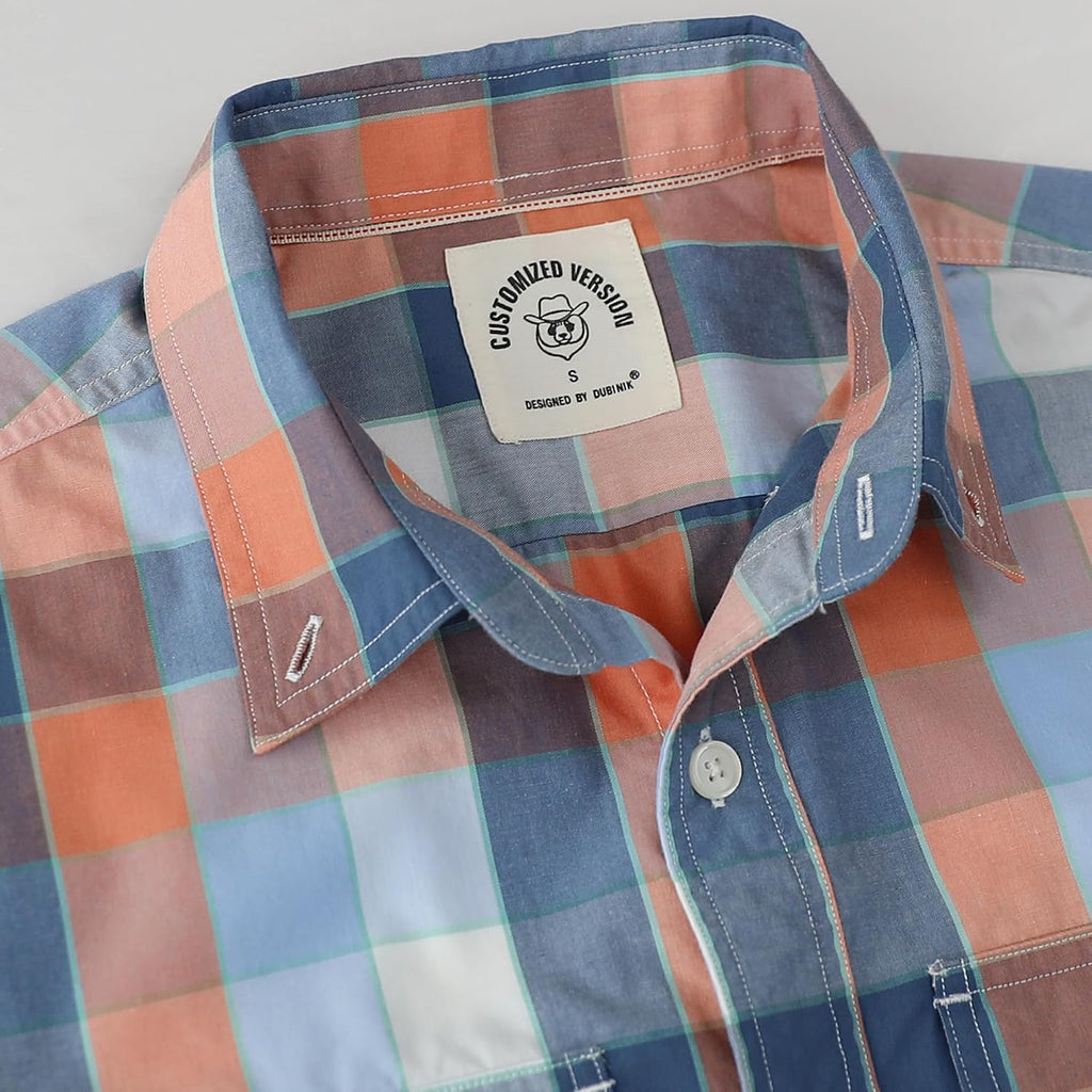 Dubinik® Mens Short Sleeve Button Down Shirts Plaid Casual Western Style Shirt 2 Pocket Lightweight Breathable Regular Fit