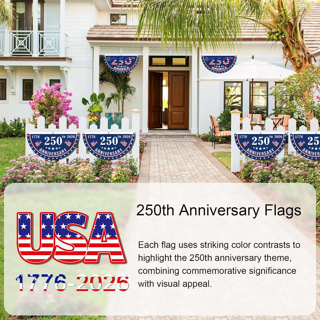 2Pcs Usa Anniversary 250Th Flag, 1.5X3 Ft Anniversary Fan Flags, Yard Signs Hanging Decor For Outdoor, Front Door, Porch, Welcome Backdrop With Brass Grommets (Style 1)