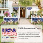 2Pcs Usa Anniversary 250Th Flag, 1.5X3 Ft Anniversary Fan Flags, Yard Signs Hanging Decor For Outdoor, Front Door, Porch, Welcome Backdrop With Brass Grommets (Style 1)