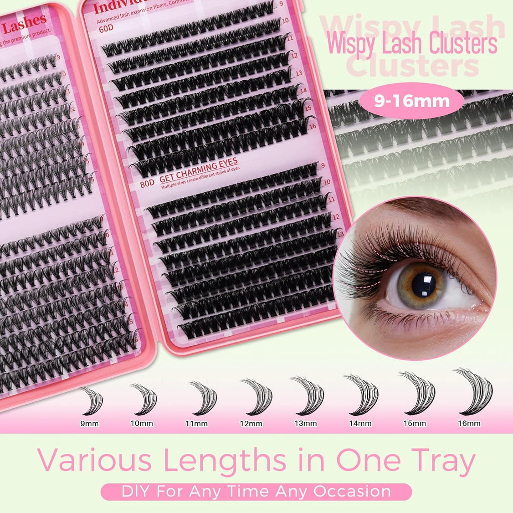 Lash Clusters Kit for Beginners Eyelash Clusters Kit Lashes Clusters Kit Cluster Lashes Pestañas Postizas Naturales with Lash Bond&Seal,Lash Tweezers,Brush RITALASH(640pcs 20D+40D+60D+80D Kit,9-16mm)