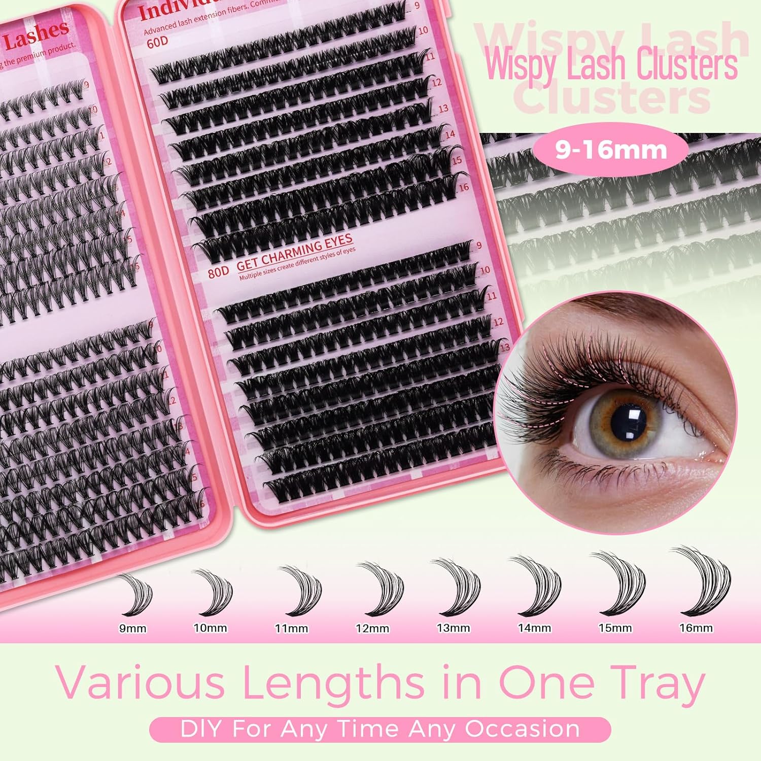 Lash Clusters Kit for Beginners Eyelash Clusters Kit Lashes Clusters Kit Cluster Lashes Pestañas Postizas Naturales with Lash Bond&Seal,Lash Tweezers,Brush RITALASH(640pcs 20D+40D+60D+80D Kit,9-16mm)