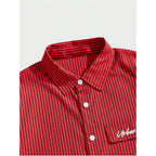 Gorglitter Men'S Striped Button Down Up Cropped T Shirt Short Sleeve Letter Summer Vacation Shirts Boxy Tees Streetwear