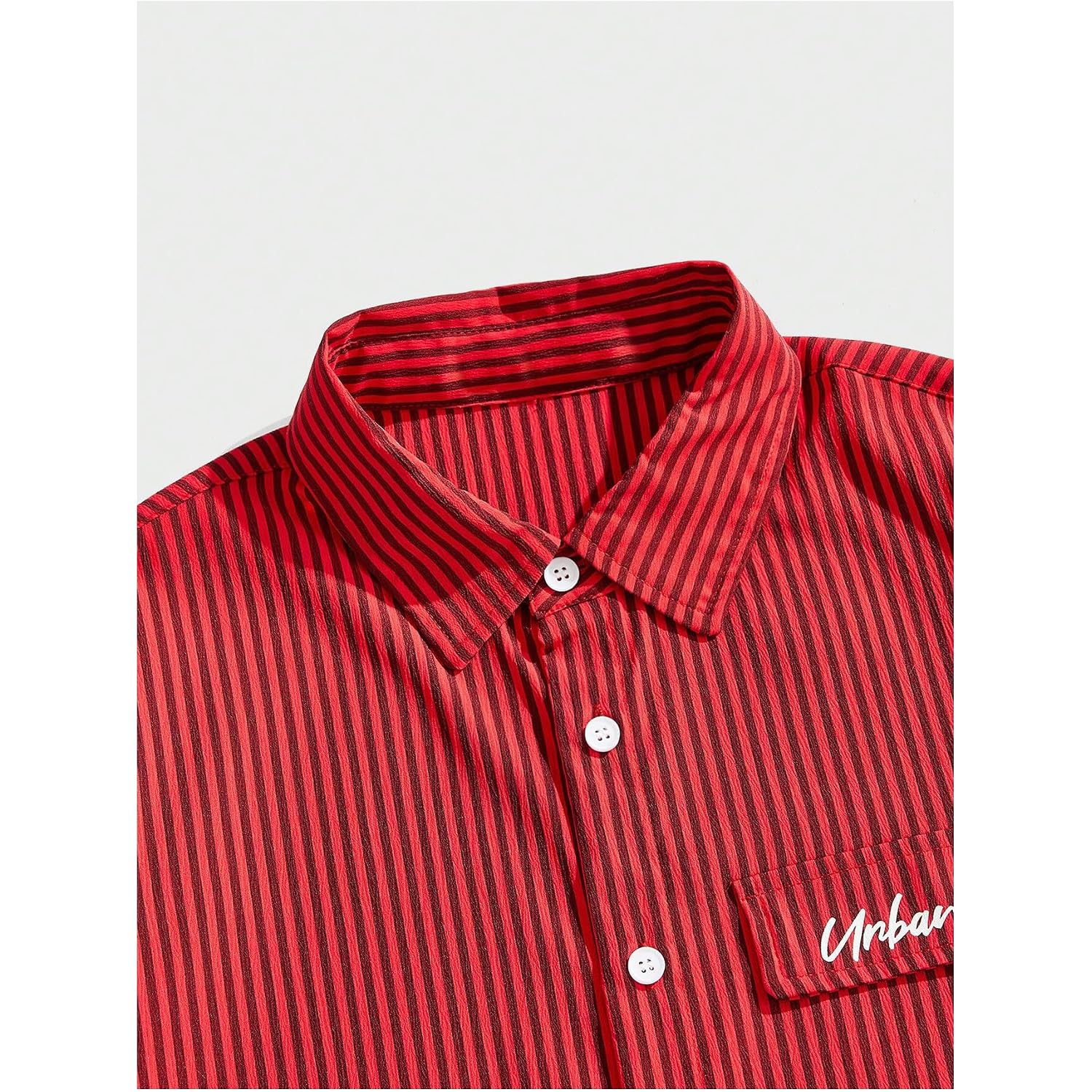 Gorglitter Men'S Striped Button Down Up Cropped T Shirt Short Sleeve Letter Summer Vacation Shirts Boxy Tees Streetwear