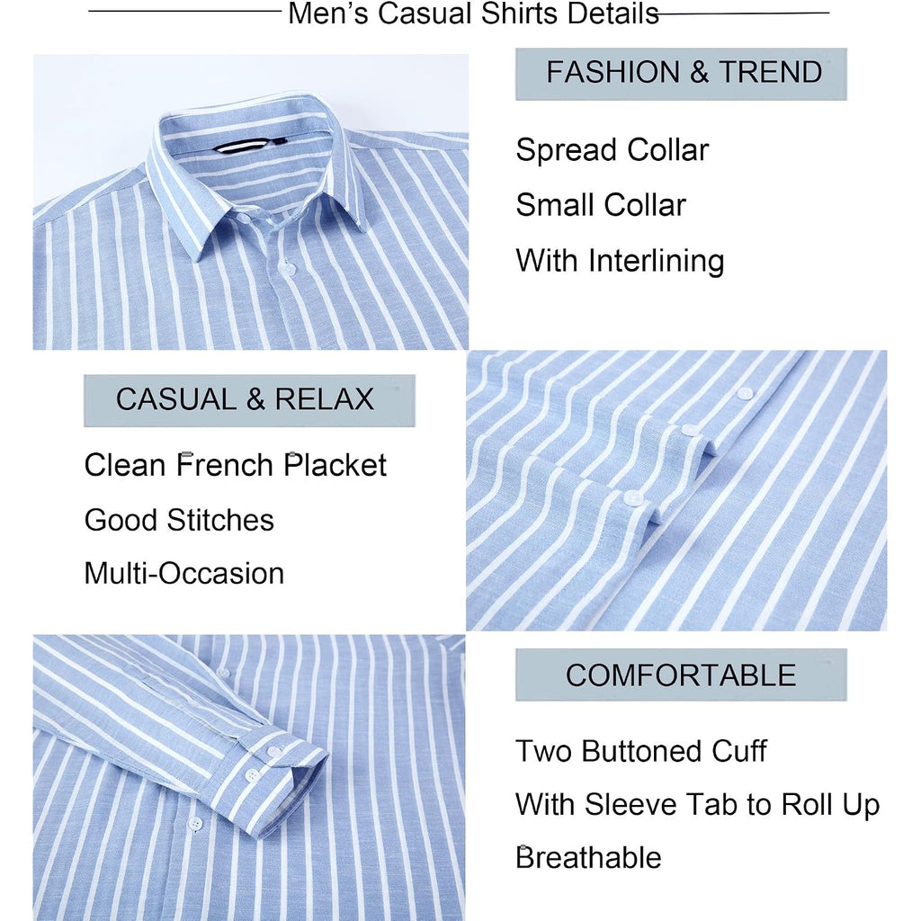 Alex Vando Mens Linen Long Sleeve Casual Button Down Shirt For Men Beach Wedding Shirts