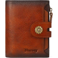 Wallet Women,RFID Blocking Leather Womens Wallet Bifold Compact Card Holder Small Wallet for Women with Removable ID Window Brown