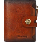 Wallet Women,RFID Blocking Leather Womens Wallet Bifold Compact Card Holder Small Wallet for Women with Removable ID Window Brown
