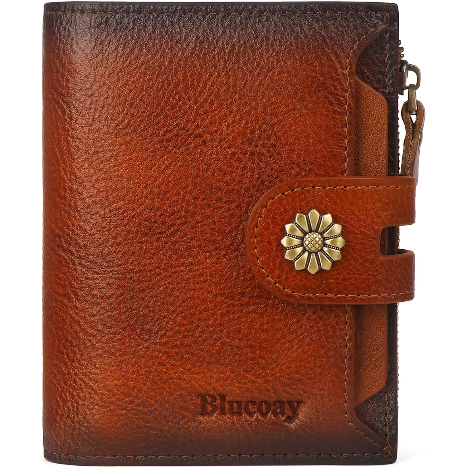Wallet Women,RFID Blocking Leather Womens Wallet Bifold Compact Card Holder Small Wallet for Women with Removable ID Window Brown