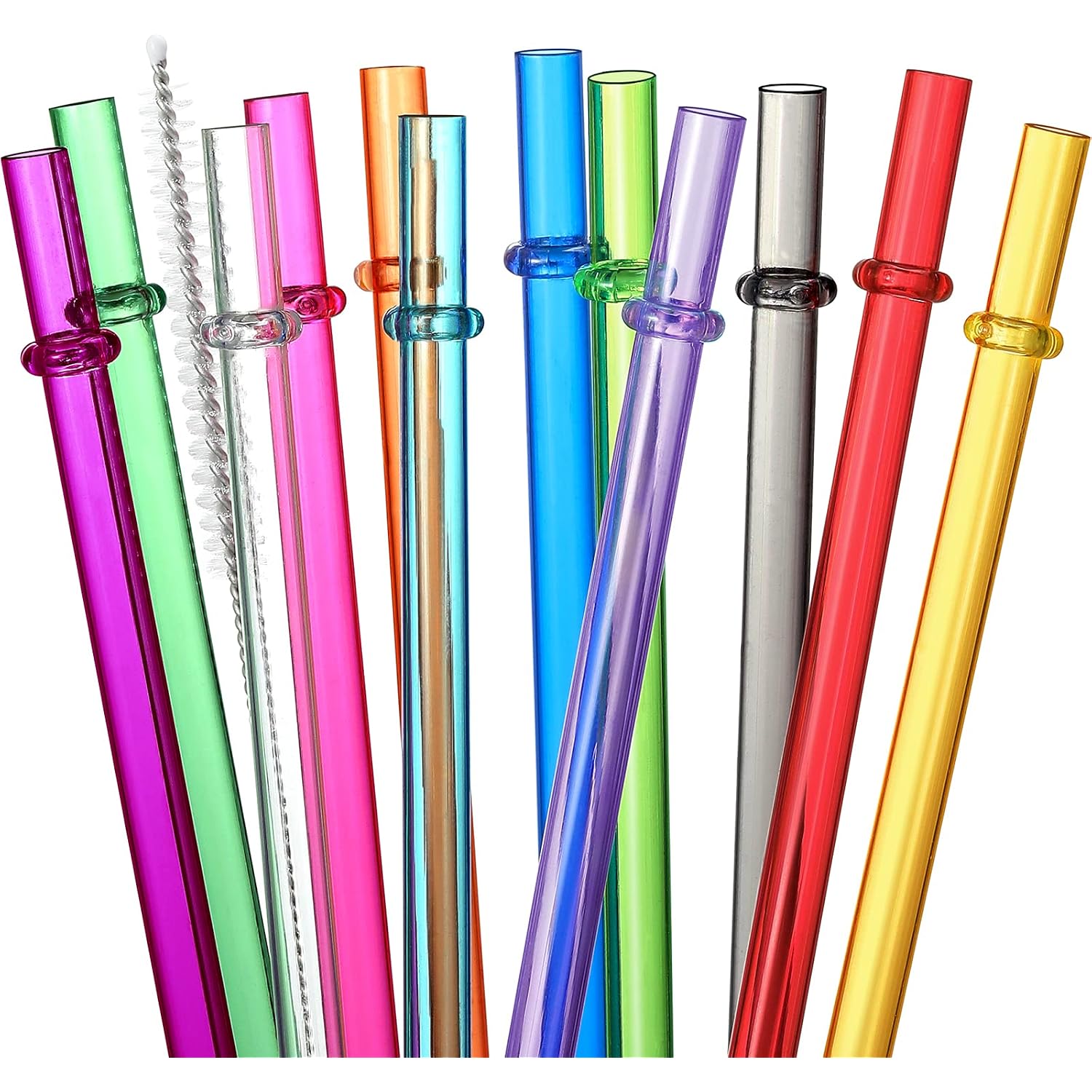 24 Pcs, Reusable Straws With 4 Brushes, 10.5" Long Tritan Hard Plastic Straws, 12 Colors Translucent Replacement Drinking For 16Oz-32 Oz Tumblers, Cups, Jars, Stanley, Yeti, Starbucks, Bpa Free