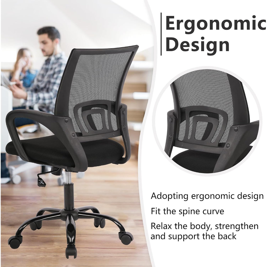 Paylesshere Office Computer Chair Ergonomic Cheap Desk Chair Adjustable Comfortable Mid Back Task Rolling Swivel With Lumbar Support For Home Office (Pack Of 1, Black)