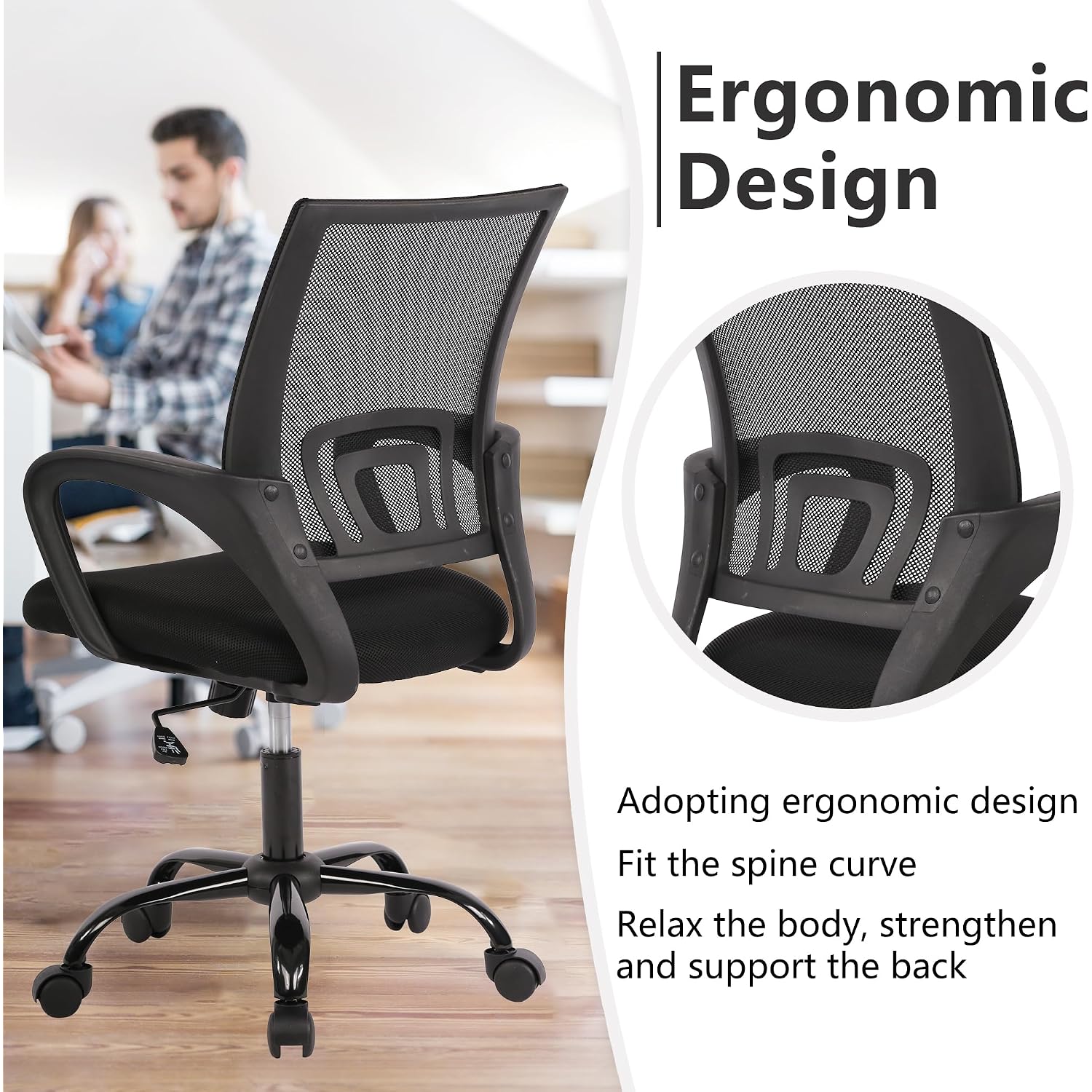 Paylesshere Office Computer Chair Ergonomic Cheap Desk Chair Adjustable Comfortable Mid Back Task Rolling Swivel With Lumbar Support For Home Office (Pack Of 1, Black)