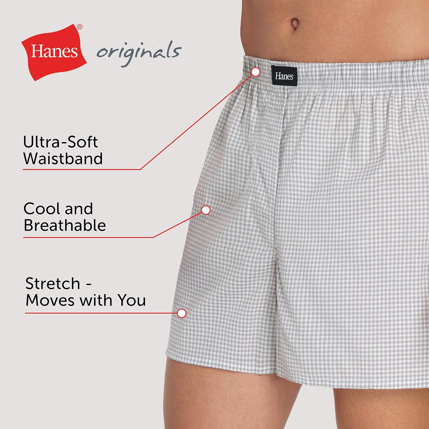 Hanes Men'S Underwear Boxers, Originals Ultimate Cotton-Stretch Woven Moisture-Wicking Multipack Boxer