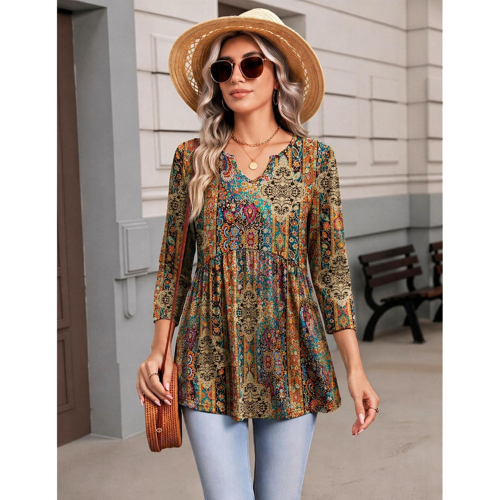 Zeagoo 3/4 Length Sleeve Womens Tops 2026 Blouses for Women Dressy Casual Fashion Clothing V Neck T-Shirts Summer Outfits