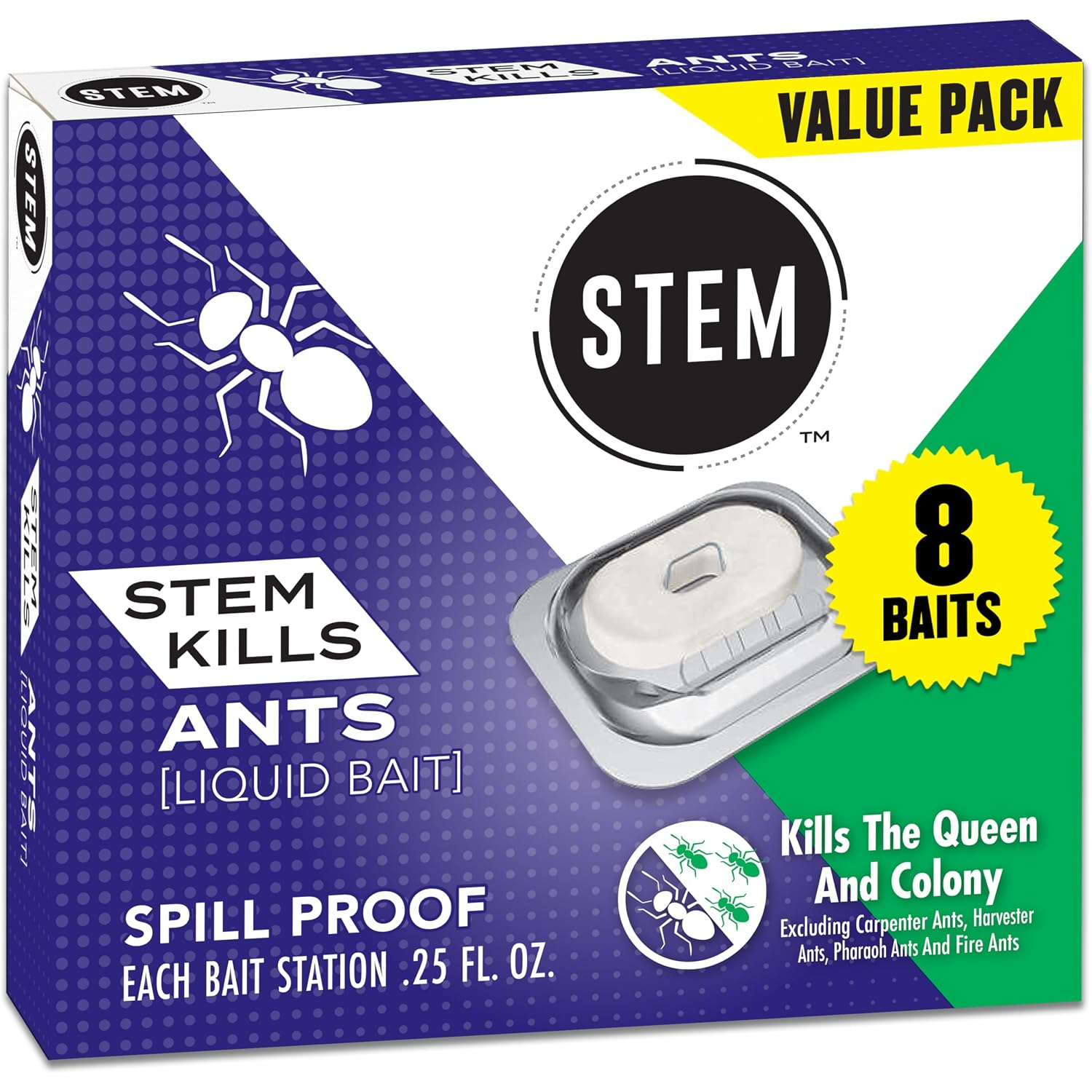 Stem Liquid Ant Baits, Kills The Queen And Colony, For Indoor Use, 8 Spill Proof Bait Stations