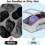 Hat Storage For Baseball Caps,2 Pcs Stackable Hat Storage Boxes Holds Up To 24 Caps Hat Organizer For Closet, Sturdy Snapback Hat Boxes For Women&Men With Clear Window For Closet, Grey
