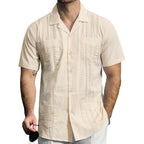 Jogal Mens Guayabera Shirts Cuban Short Sleeve Casual Button Down Beach Shirt