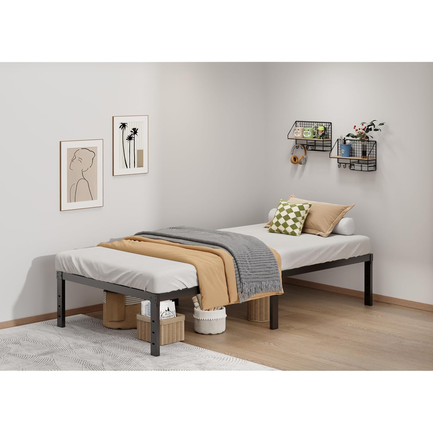 Lumunance Metal Bed Frame Twin Size - 14 Inch Heavy-Duty Twin Platform Bed Frame No Box Spring Needed, Easy Assembly, Noise-Free, Sturdy Mattress Foundation, Underbed Storage Space