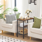 Hoobro End Table, 3-Tier Narrow Side Table, Nightstand With 2 Flat Or Slant Adjustable Shelves For Small Spaces, Hallway, Living Room, Bedroom, Sturdy, Easy Assembly, Rustic Brown And Black Bf23Bz01G1