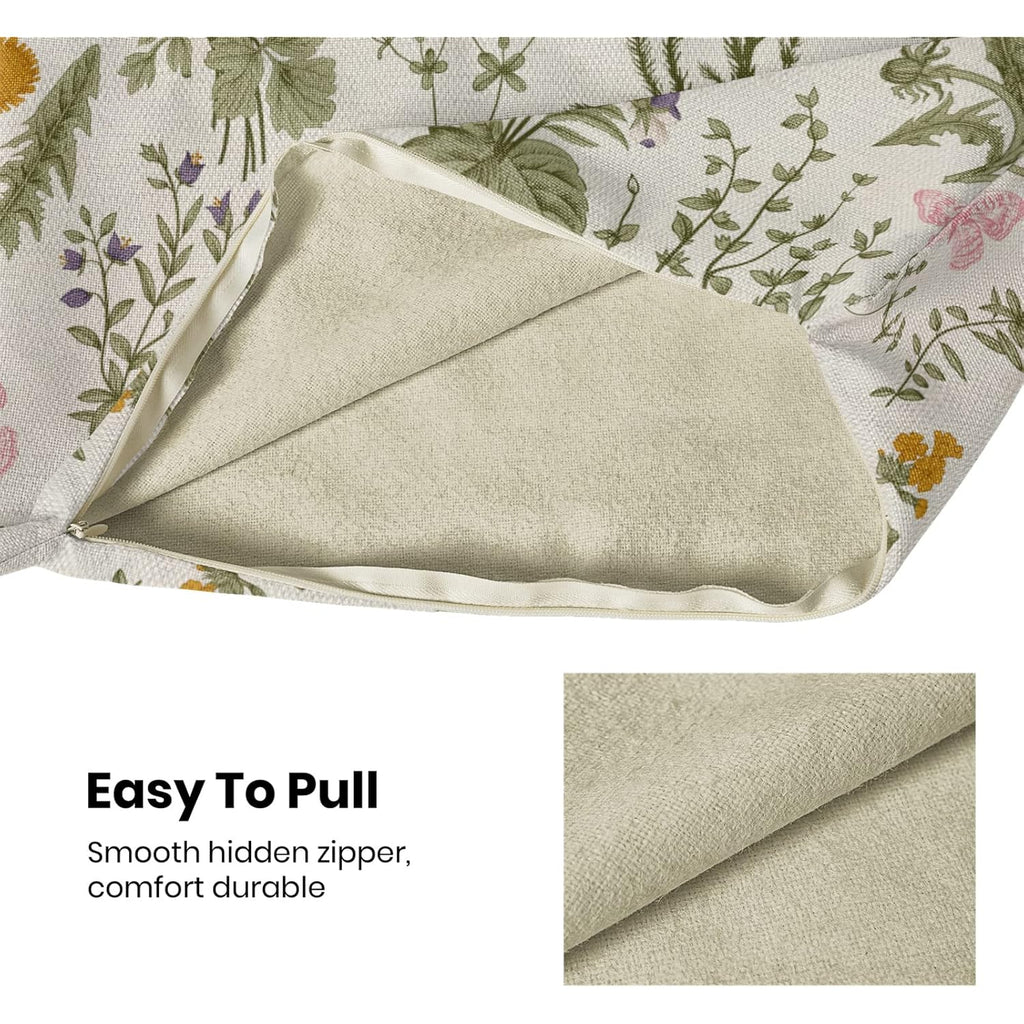 AEIOAE Spring Pillow Covers 18x18 Inch Set of 2,Sage Green Wild Flower Plant Throw Pillows Case,Seasonal Floral Outdoor Decorative Square Linen Farmhouse Decor Cushion Covers for Home Sofa Bed Couch