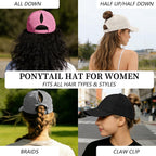 Womens UPF 50+ Baseball Cap Waterproof Quick Dry Adjustable Ponytail Hat for Running Hiking Golf Black