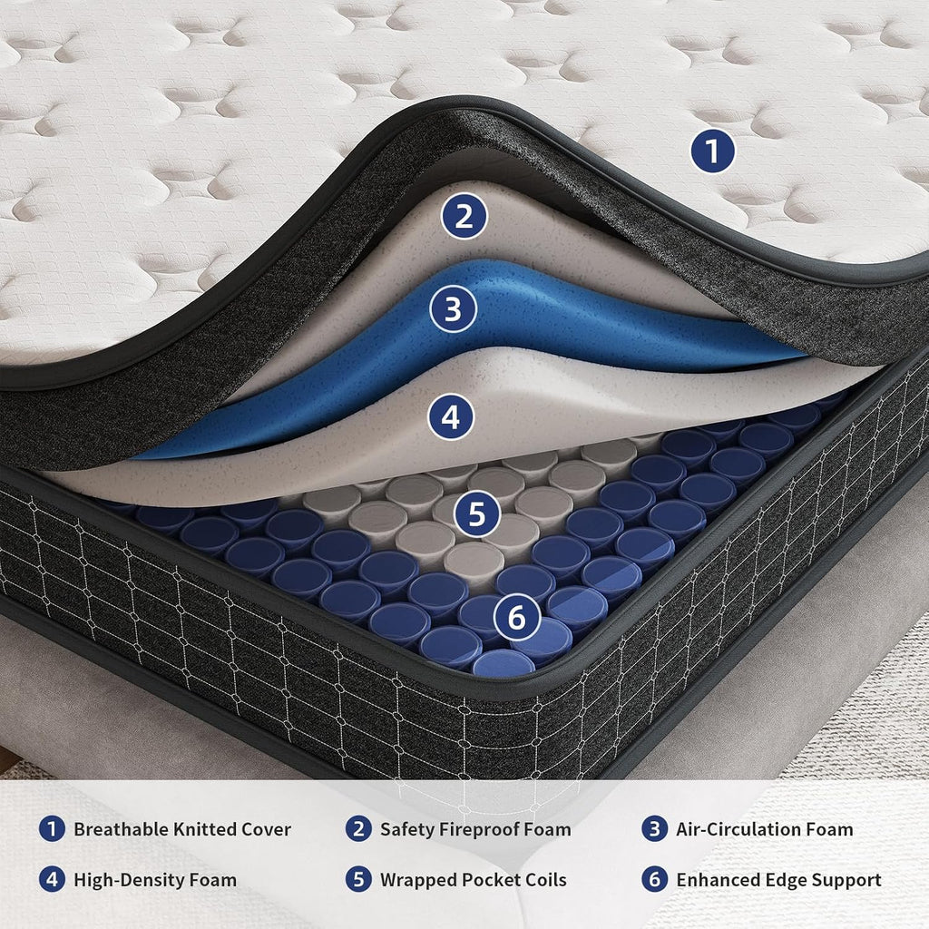 Queen Mattress, 12 Inch Queen Size Mattresses In A Box, Individually Wrapped Pocket Coils For Isolate Motion,Pressure Relief, Certipur-Us Certified, Support Comfort & Medium Firm
