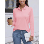 Womens Polo Shirts Long Sleeve Casual Tops Collared Button Down Cotton Tee Work T Shirt