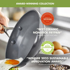 GreenPan Valencia Pro Ceramic Nonstick 8" 9.5" & 11" Fry Pan Skillet Set, Hard Anodized PFAS-Free, Induction Ready, Compatible on All Cooktops, Dishwasher Safe, Oven Safe to 600F, Gray