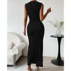 Btfbm Women Ruched Bodycon Maxi Dresses Summer Casual Sleeveless Lightweight Slit Elegant Cocktail Wedding Guest Dress