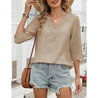 Lomon Women'S 3/4 Length Sleeve Boho Tops V Neck Lace Summer Outfits Dressy Casual Flowy Shirts Vacation Clothes Blouses