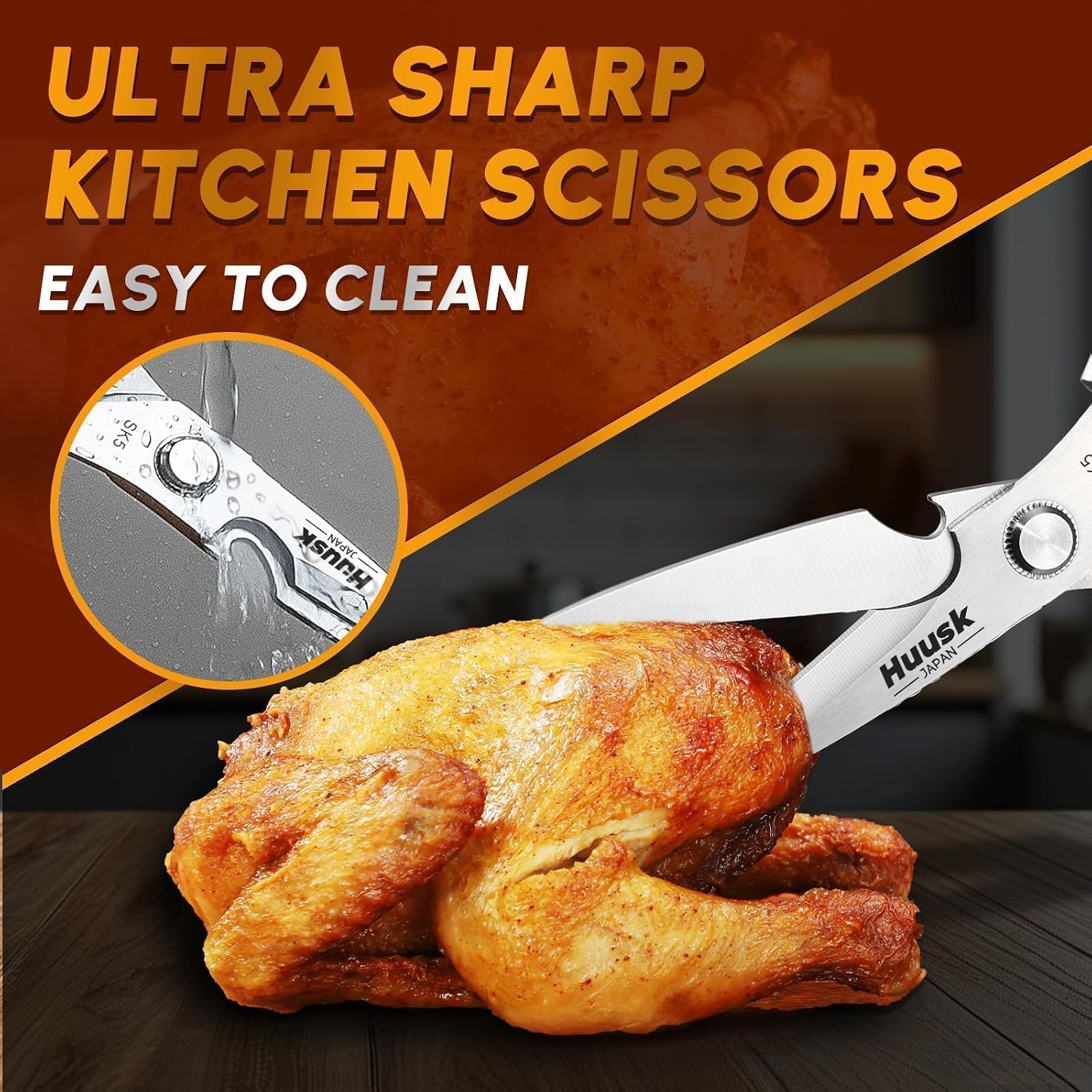 Huusk Kitchen Scissors All Purpose - Stainless Steel Kitchen Shear, Sharp Silver Meat Scissors Dishwasher Safe, Heavy Duty Poultry Shears, Japanese Cooking Scissor For Food, Gifts For Women