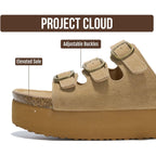 Project Cloud 100% Genuine Leather Platform Sandals Women Footwear - Comfortable Womens Slides Memory Foam Insole - Non Slip Water-Resistant 3-Strap Wedge Sandals For Women 2026