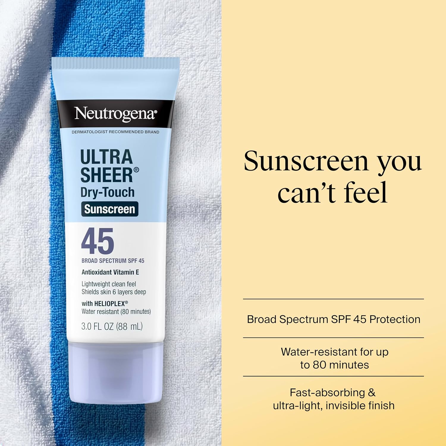 Neutrogena Ultra Sheer Dry Touch Sunscreen Lotion Spf 45 Broad Spectrum Uva Uvb Protection Lightweight Water Resistant Up To 80 Minutes Oil Paba Oxybenzone Free, 2-Pack Of 3 Fl Oz