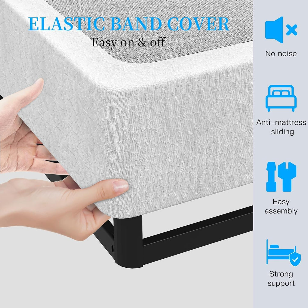 Queen Box Spring, 8 Inch Box Spring For Queen Bed, 3000 Lbs Heavy Duty Metal Frame Mattress Foundation With Fabric Cover, Easy Assembly-Noise Free