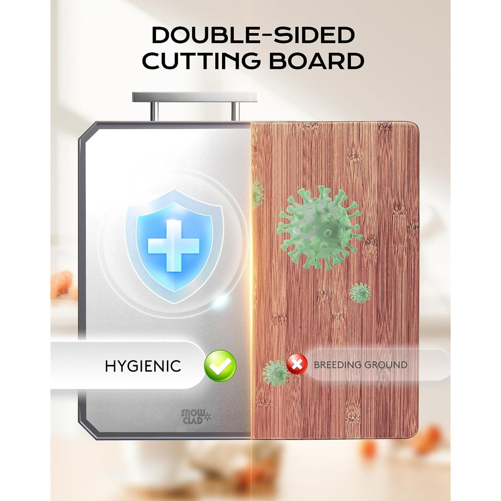 Snowclad Stainless Steel Cutting Board,Non Toxic Chopping For Kitchen | Metal Cutting Board,Double Sided Stainless Steel/Wheat Straw Pp Large For Meat,Dishwasher Safe [16*11Inch]