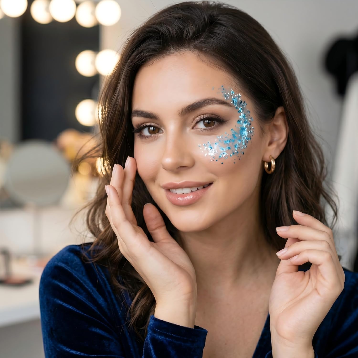 YOUNG VISION Body Glitter Stick, Chunky Mermaid Face Glitter Makeup, Mess-Free Long Lasting Hair & Body Shimmer Sequins for Siren Eyes Halloween Cosplay Festival Accessories - Ocean Blue